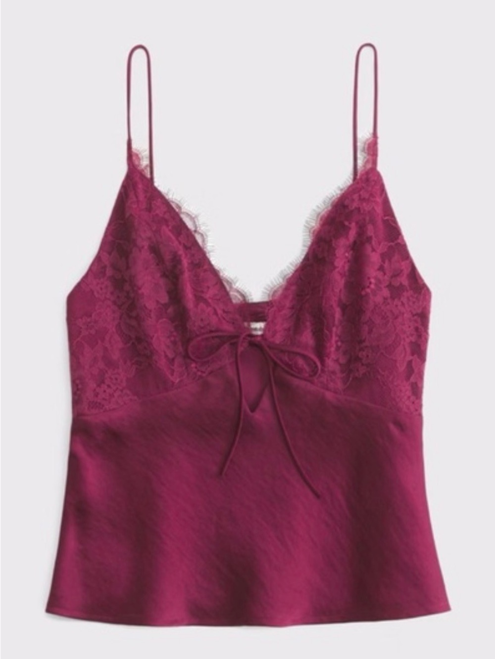 Abercrombie & Fitch Lace-Trim Satin Cami in Plum Berry